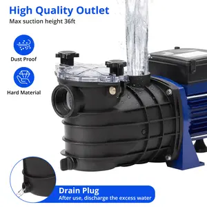 0.75HP Self-Priming Pool Pump – 550W, 2641 GPH – For Inground & Above Ground Pools – Low Noise, Filter Basket – Single Speed with Thermal Overload Protection – High Current Clean Water Pump