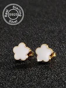 S925 Sterling Silver Four-leaf Clover Design Stud Earrings, Fashionable Stud Earrings for Women & Girls, Trendy All-match & Exquisite Jewelry for Birthday Gift, Flower Stud Earrings, Fine Studs