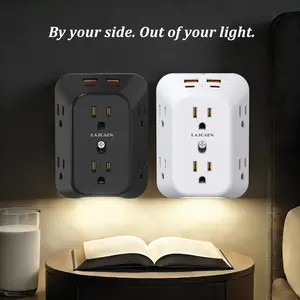 Multi Plug Wall Outlet Extender with Night Light，6 AC Outlets and 4 USB，1050J Surge Protector, 3-Sided Power Adapter for Home Travel
