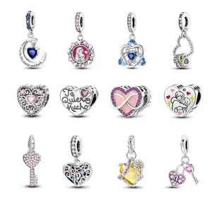 MULA Infinite Love Series Charms and Beads - 925 Silver-plated and Zirconia Inlaid Heart Design, Suitable for Pandora Bracelet, Perfect Women's Gift, Showing Eternal Love and Romance