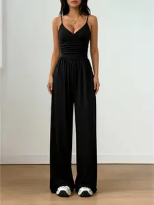 Solid color, minimalist, stylish, Aesthetic and casual women's jumpsuit, suitable for daily commuting, home wear and campus outfits