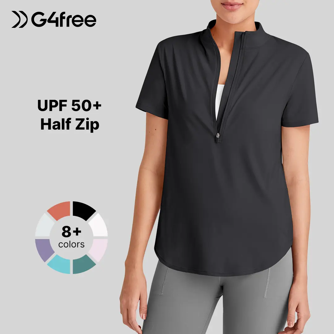 G4Free Lightbreeze Women's UPF 50+ Short-Sleeve Half-Zip Sports Apparel, Loose-Fit Sweat Wicking Top for Golf, Gym, Running
