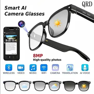 Qrd Smart Ai Camera Glasses, 8mp Photochromic Lenses, Button Touch Adjustment, Hands-Free Photography, Real-Time Translation, UV Protection, Multifunctional Smart Glasses, Wireless, Bluetooth