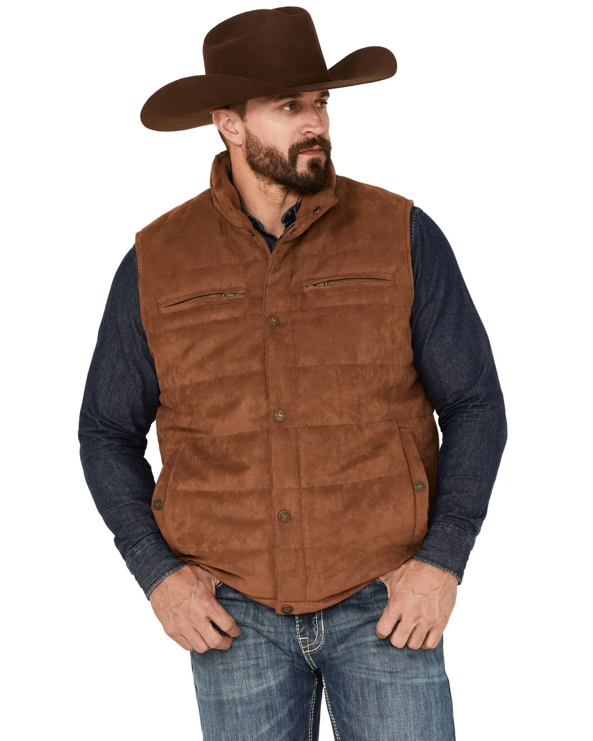 Cody James Men's Men'S Faux Suede Puffer Vest - Cjfa22v78-Camel