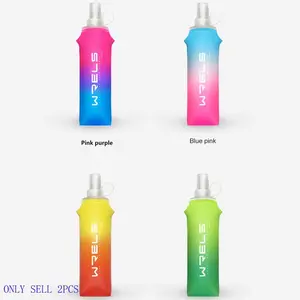 Foldable Sports Soft Water Bottle Set, Gradient Color Running Flask with Silicone Sipper Lid & Handle Loop, Outdoor Hiking Cycling Gym Use