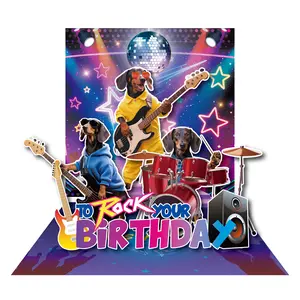 Rock Band Dog  Birthday Card -3D Pop Up Shaking Party with LED Music Card With Envelop  Perfect for Birthday