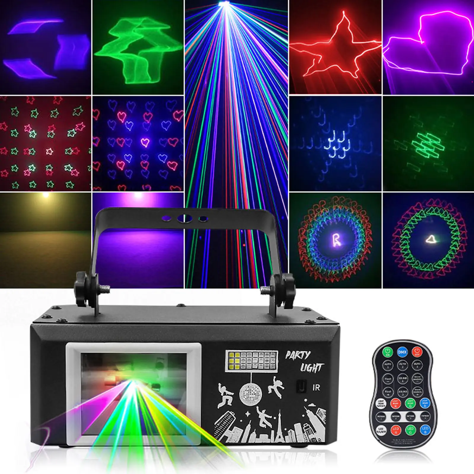 6-In-1 RGBW Multi Mode LED Lighting Fixture, DMX Strobe Pattern Light with Remote, 160° UV Coverage, Plug in and Party Right Away, Hangs or Mounts on Truss for Home Party