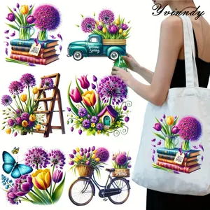 6 Pieces Spring Daisy Flower Print Iron on Patches Handicraft for Fabric Washable Heat Transfer Paper Stickers for T Shirts Pillow Decorations Artifical Beautiful HD Printing Handmade Crafts