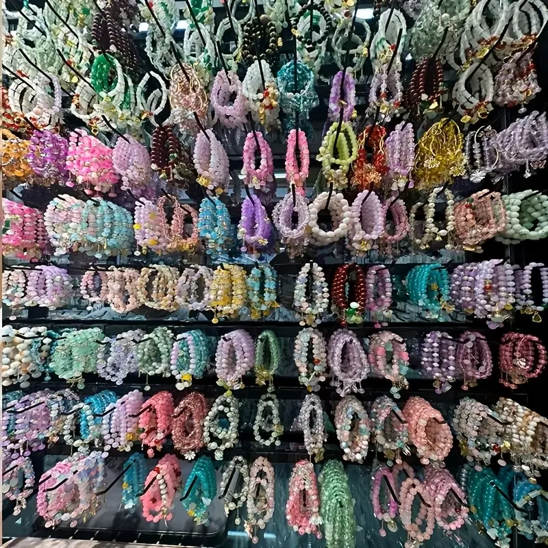 Unisex 47pcs Bohemian Glass Bead Pull-On Stretch Bracelets Set - Mixed Star, Floral, Butterfly, Heart Pendants, Casual Bohemian Look for Daily Wear, Holiday Gifting