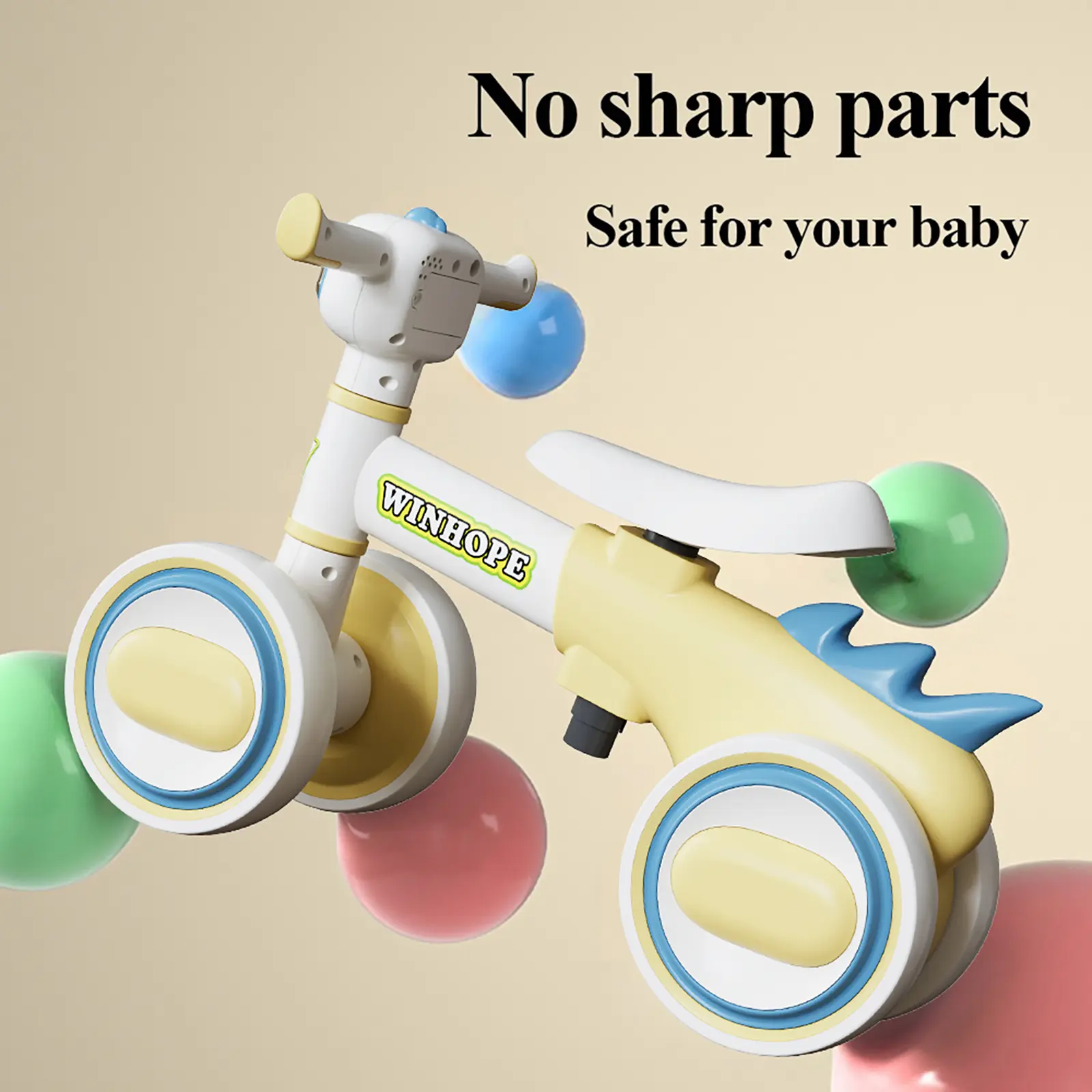 WINHOPE Toddler Balance Bike Without Pedals, Ages 1–3 Years, Early Learning Walking Ride Bike, Cool Music Lights, Wider Silent Wheels to Prevent Overturning, Unisex Kids’ Bike for Indoor/Outdoor Use
