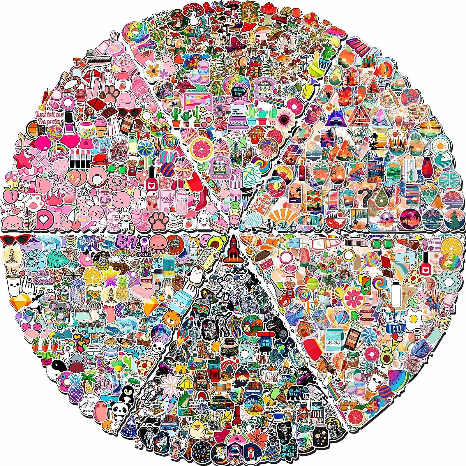 600 Pack Stickers Pack,Cute Colorful Waterproof ,Vinyl Art Stickers for Water Bottles,Skateboards and Notebooks, Laptop for Teens Girls Kids Adults Adhesive Decor