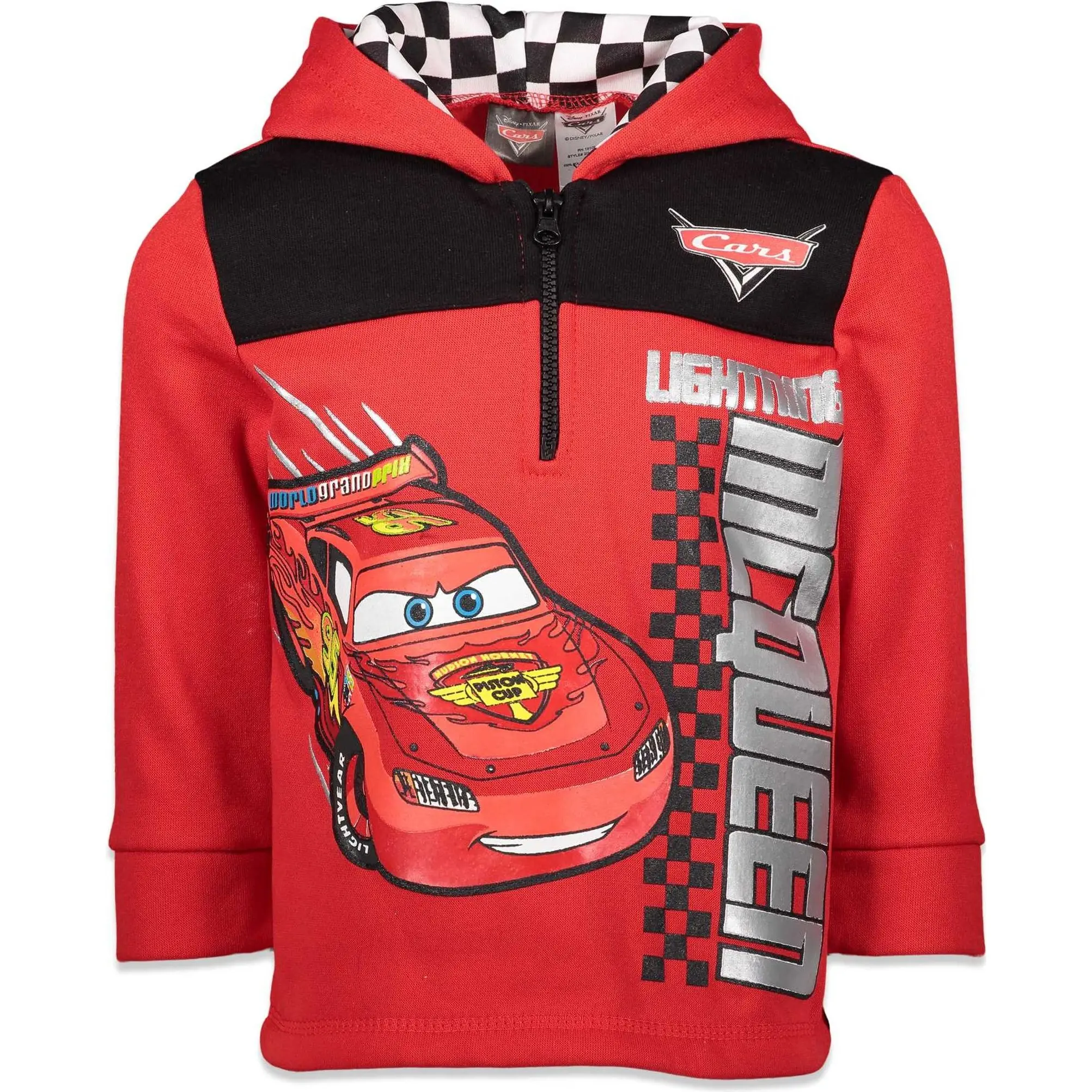 Disney Cars Lightning McQueen Boys' Fleece Quarter-Zip Hooded Sweatshirt Toddler to Big Kid