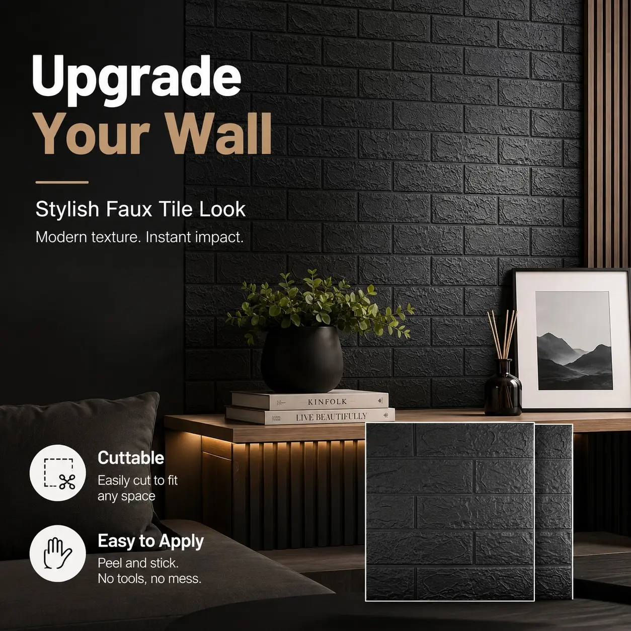 50pcs Foam Brick Pattern Wallpaper, Self-Adhesive Ceiling Wall Stickers, Easy to Peel, Clean, Cut, Ideal for Kitchen, Living Room, Hallway Decor