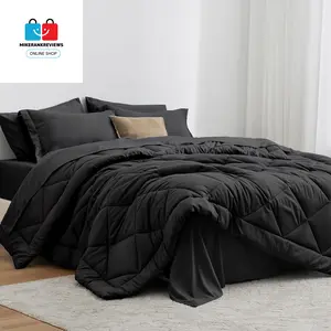 Queen Comforter Set Black, 7 Pieces Queen Bed in a Bag, All Season Queen Bedding Sets with 1 Comforter, 1 Flat Sheet, 1 Fitted Sheet, 2 Pillowcase