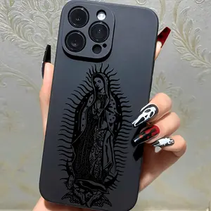 Case for iPhone 16 Pro Max 15 Plus 14 13 12 11 XS XR Virgin Mary Pattern Drop Protection Shockproof Soft Silicone smartphone Cover iphone  15  pro  max  case