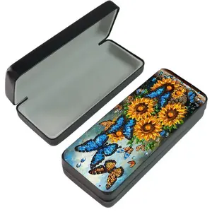 1 piece diamond painting kit glasses case, butterfly, flower pattern, PU leather material with special shape crystal artificial diamond partial mosaic process, suitable for storing glasses, sunglasses storage and use