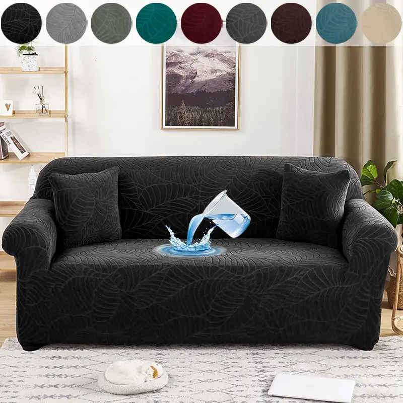 Waterproof Leaf Jacquard Sofa Cover Set with Pillow Case Pet Scratch Resistant Durable and Stylish Living Room Decor Washable Sofa Slipcover Reusable Couch Protector