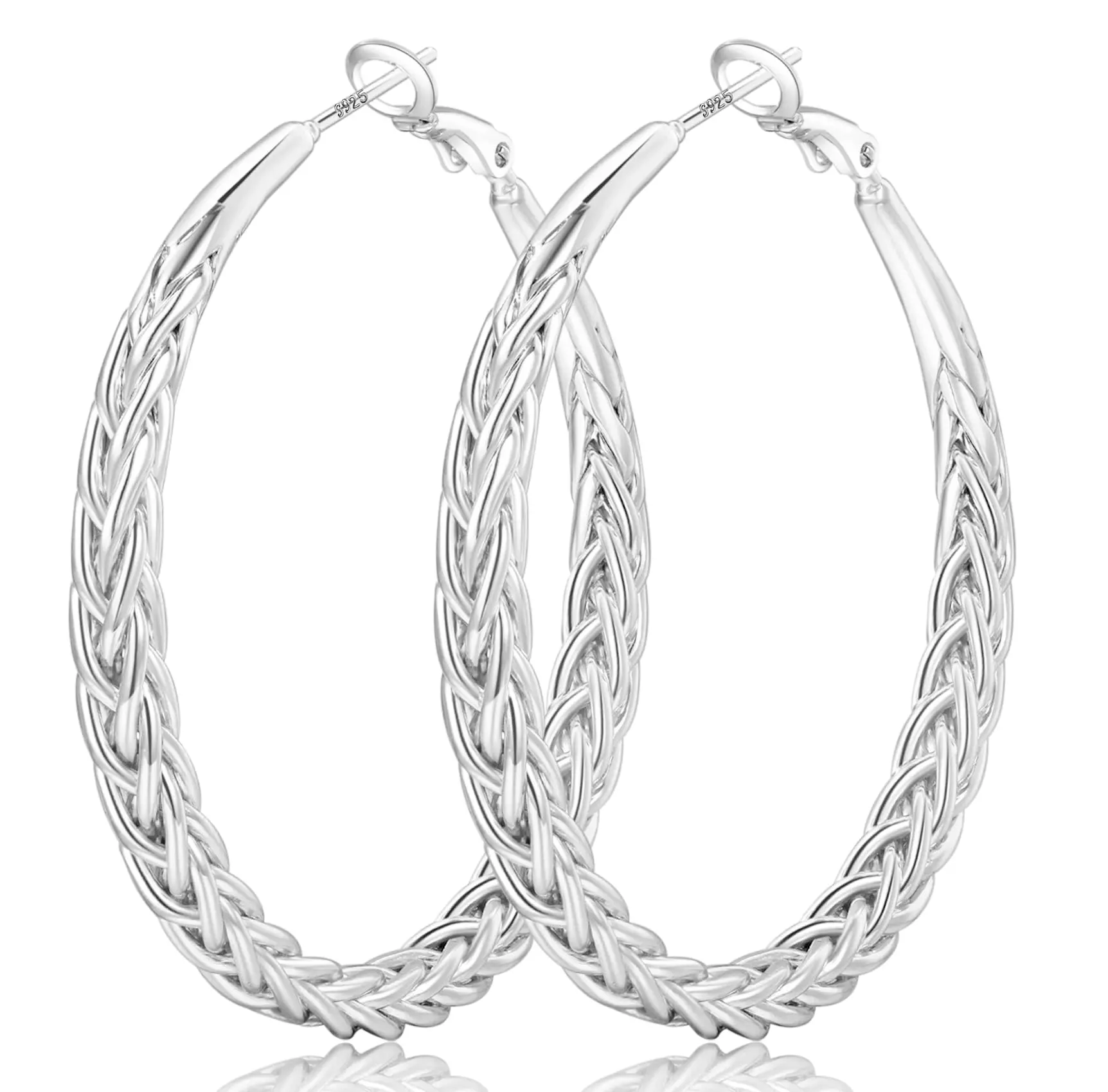 Women's 40MM Elegant Twisted Thick Hoop Earrings - 925 Sterling Silver, Lead-Free High-Quality Brass, Hypoallergenic Lightweight Wearable Hoop Ring Piercing Jewelry for Daily Wear