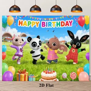 Cute Cartoon Animal Design Bing Bunny Birthday Banner, Perfect for Party Celebrations & Photo Shoots, Durable Indoor/outdoor Decoration, Birthday Party Decorations, Outdoor Banners