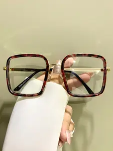 Bohemian Style Square Large Metal Frame Glasses, Unisex Vintage Fashion Trendy Stylish Square Frames Eyewear, Fashionable Frames Glasses, All Seasons