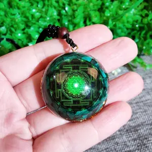 Natural Malachite Orgonite Energy Talisman Necklace Healing Stone Geometry Crystal Amulet Protection Pendant Necklace Crystal Chakra