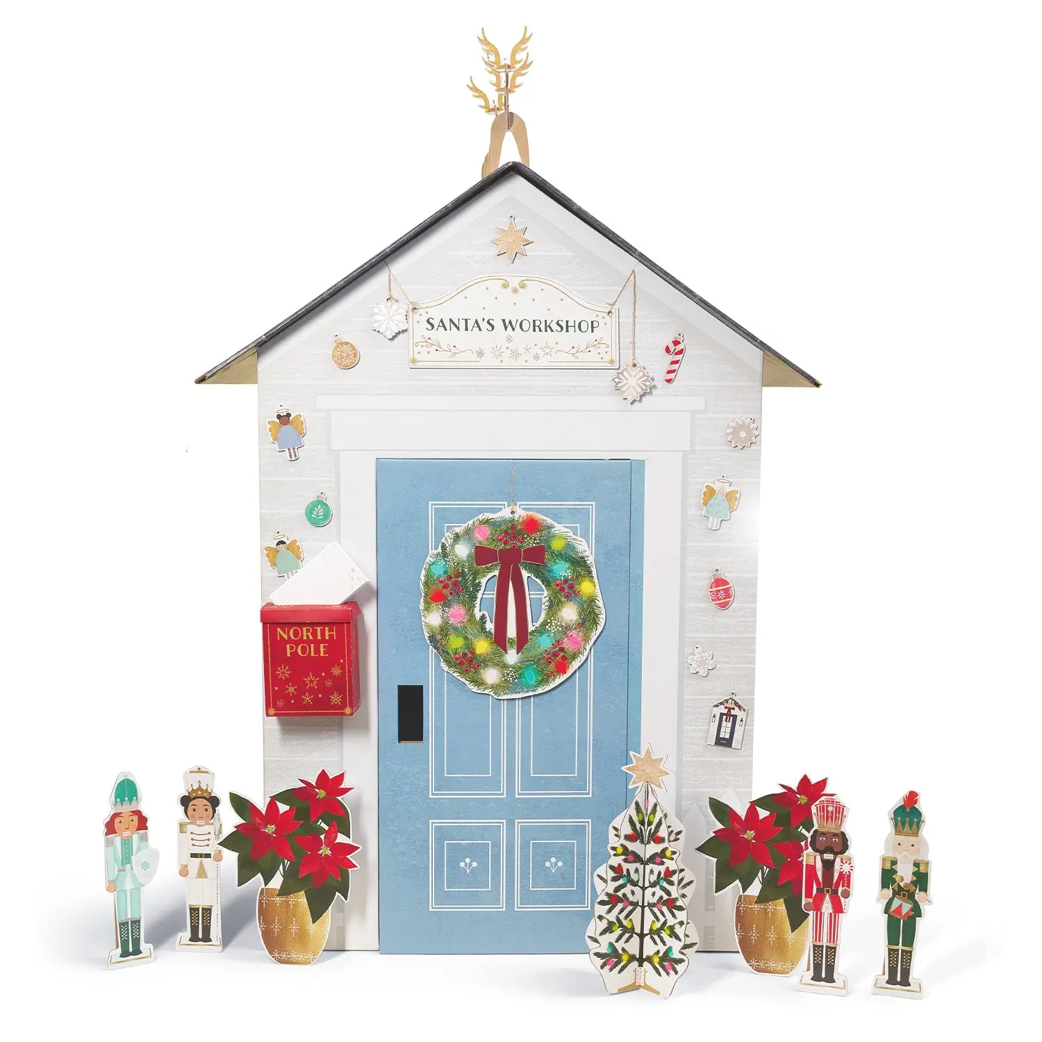 Make It Festive Christmas Decor Kit for Playhouse - Includes Vibrant Poinsettias, Customizable Santa's Workshop Sign & Eco-Friendly Ornaments