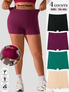 Women's Plus Size High Waist Seamless Briefs, Colorful Casual Sporty Style, Soft Comfortable Knit Fabric, Suitable for Cycling, Yoga, Work, All Seasons, Training Cycling Shorts