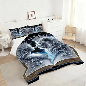Mythical Elegance Comforter Set, Enchanting Silver and Blue Bedding Set, Stunning Royal Floral Design, Perfect for Dreamy Bedroom Decor, Ideal for Fantasy Lovers and Timeless Elegance, Includes 1 quilt, with 1 or 2 Pillowcase No Pillow Core