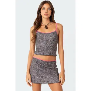 Lele Leopard Print Ribbed Tank Top