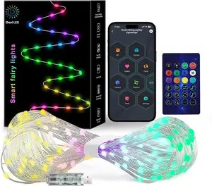 Smart Fairy String Lights 66Ft USB DIY Twinkle Lights w/Remote & App Controlled 200 RGB LED Music Sync 12 Modes Multicolor & Warm White for Christmas Parties Weddings