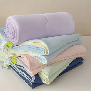 Class A Solid Color Double-Sided Cooling Ice Silk Quilt, Hypoallergenic Soft Cotton Air Conditioning Quilt, Summer Washable Spandex Bedding Duvet Set Comforter (Gift Option)