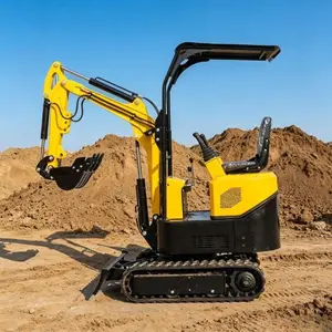 1-ton hydraulic mini excavator with tracks, 13.5-horsepower mechanical thumb, gasoline engine, and a canopy for working outdoors; ideal for gardens, farms, and home use