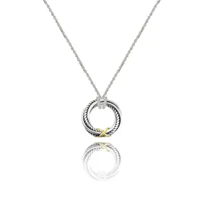 RYQEN 14K Gold-Plated Two-Tone Infinity Circle 'X' Logo Necklace Minimalist Round Pendant 0.83in for Women 23.6in Chain Copper Versatile Everyday Wear Christmas Gift
