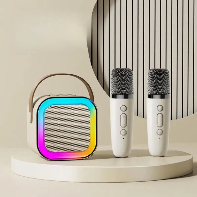 Wireless Karaoke Speaker with 2 Wireless Microphones, Rechargeable HiFi Stereo Mtv System, Colorful LED Lights, Portable Bluetooth-compatible Speaker, Portable Karaoke Machine