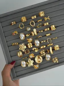 Mother's Day Gift Fashion Geometric Flower Ring Set for Women, Fashion Accessory, Trendy Jewellery Accessories, Zinc Alloy Imitation Pearl Dainty Stacking Rings, Stackable Rings, Unique Rings, Perfect Gift for All Occasions