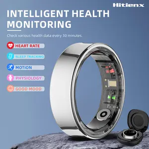 Hitienx Smart Ring Health Monitor with Heart Rate Calories Sleep Cycle Stress Mood Tracking IP68 Waterproof Gold Finish Perfect Gift for Men Women