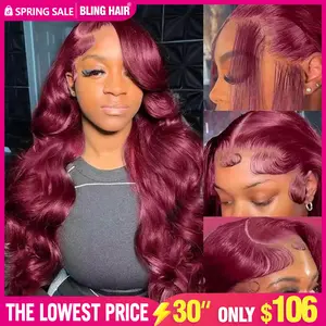 Bling Hair 28 Inch 99J Burgundy Lace Front Wigs Human Hair 13x6 HD Transparent Body Wave Lace Front Wigs Human Hair Pre Plucked 99j Burgundy Red Wine Human Hair Wigs for Women