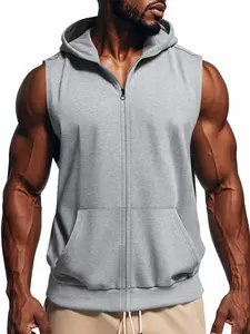 Men's Spring ＆ Summer Outfits Sleeveless Hoodie Zip Vest with Drawstring Design for Daliy Wear, Gym Wear Ideal for Casual Sportswear, Essential Addition to Men's Wardrobe, Athletic Hoodie