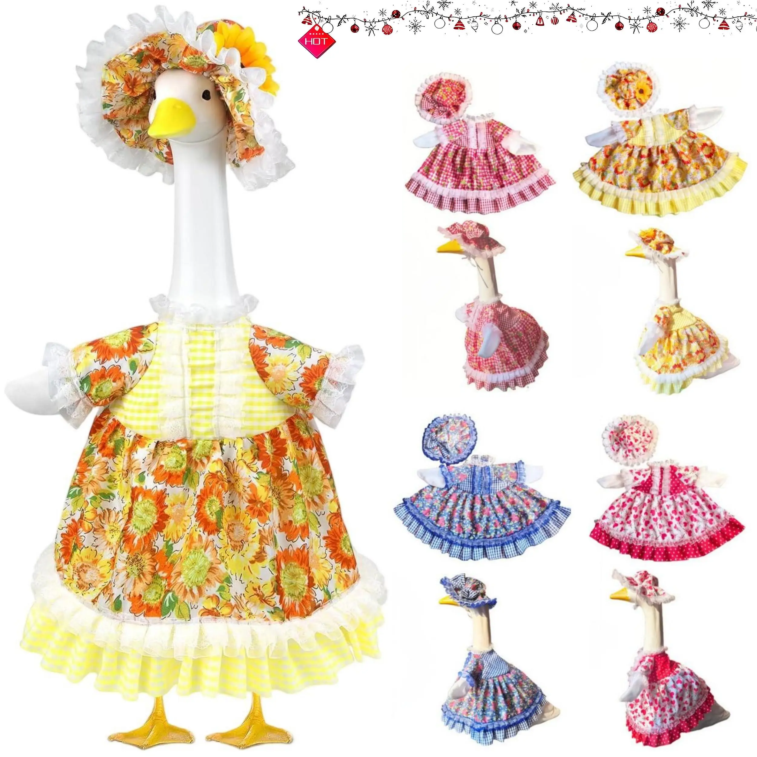 23" Sunflower Porch Goose Costume with Hat - Spring Summer Outdoor Decor for Plastic & Cement Statues | Yard Patio Lawn Decor