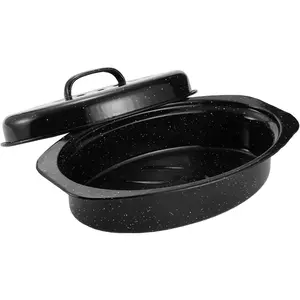 13inch Enamel Oval Baking Dish with Dome Lid - Suitable for 7-pound Turkey, Chicken, Lamb, Vegetables