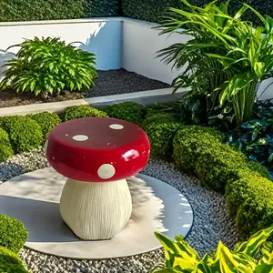 13.8" Oversized Mushroom Statue Stool, Resin Garden Stool with Forest Base, Multi-Purpose Decorative Stool for Courtyard, Lawn, Indoor & Outdoor Summer Decoration