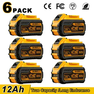 2-Pack 12.0Ah Replacement for Dewalt 20V Lithium-ion Max Battery High Capacity Compatible with DCB606 DCB609 DCB612 Cordless Power Tools Precision Plunge Track Saw Guide Rail Powerful Electric Pressure Washer Foam Cannon