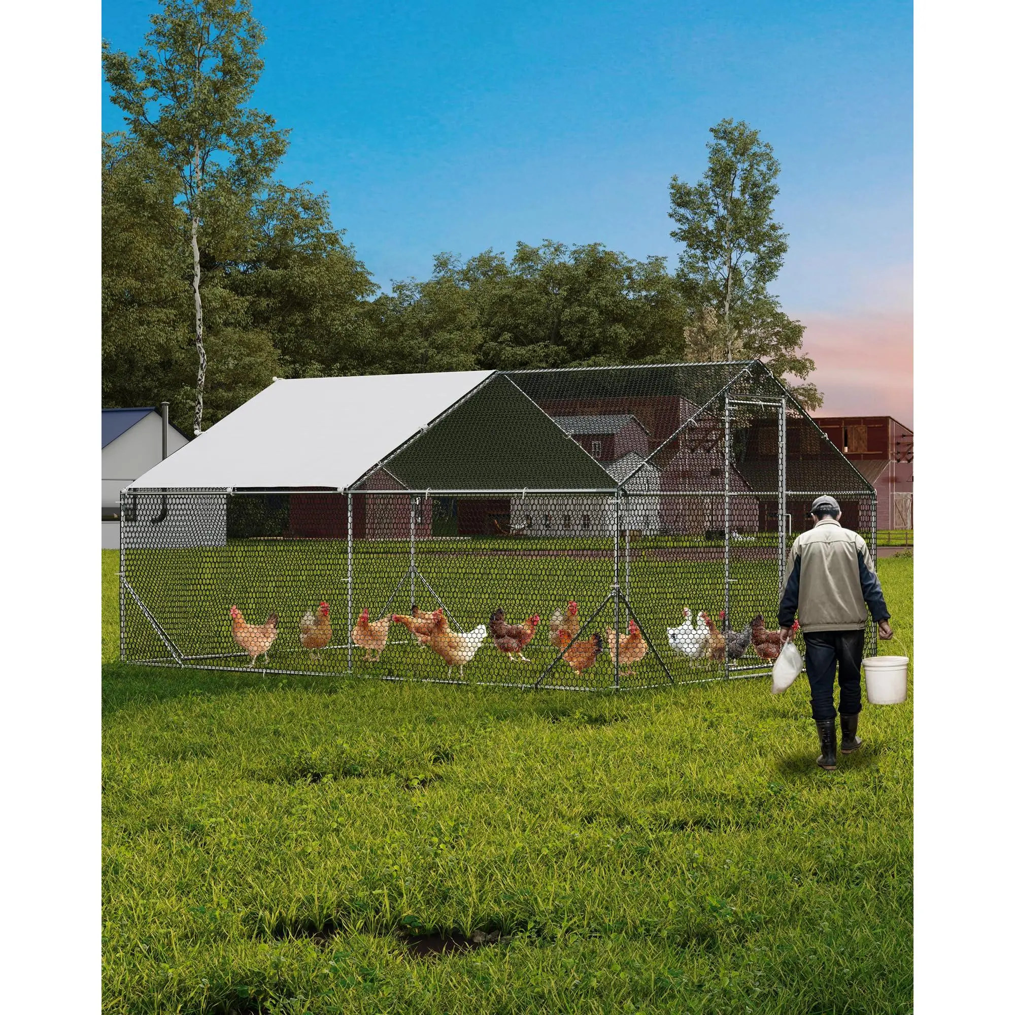 Heavy Duty Coated Galvanized Steel Wire Kennel Cage - Enclosed, Weatherproof, Escape-Proof Walk-In Mesh Panel Fence for Large Dogs (Cages & Accessories)