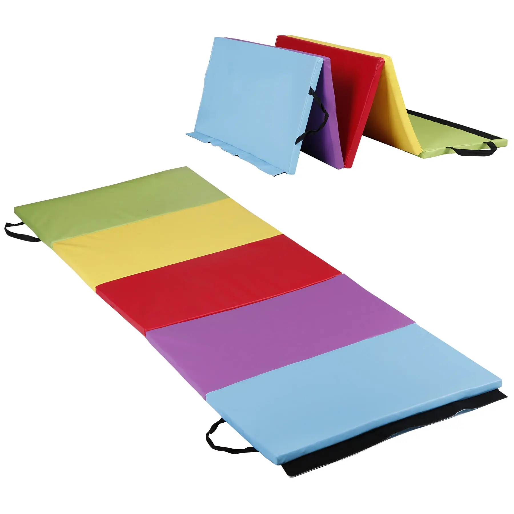 Zeny 4-Panel Rainbow Gymnastics Mat for Kids' Tumbling, Thick 1.2" Padded PVC Foam Floor Mat for Yoga, Waterproof Portable & Folding Design, Unisex