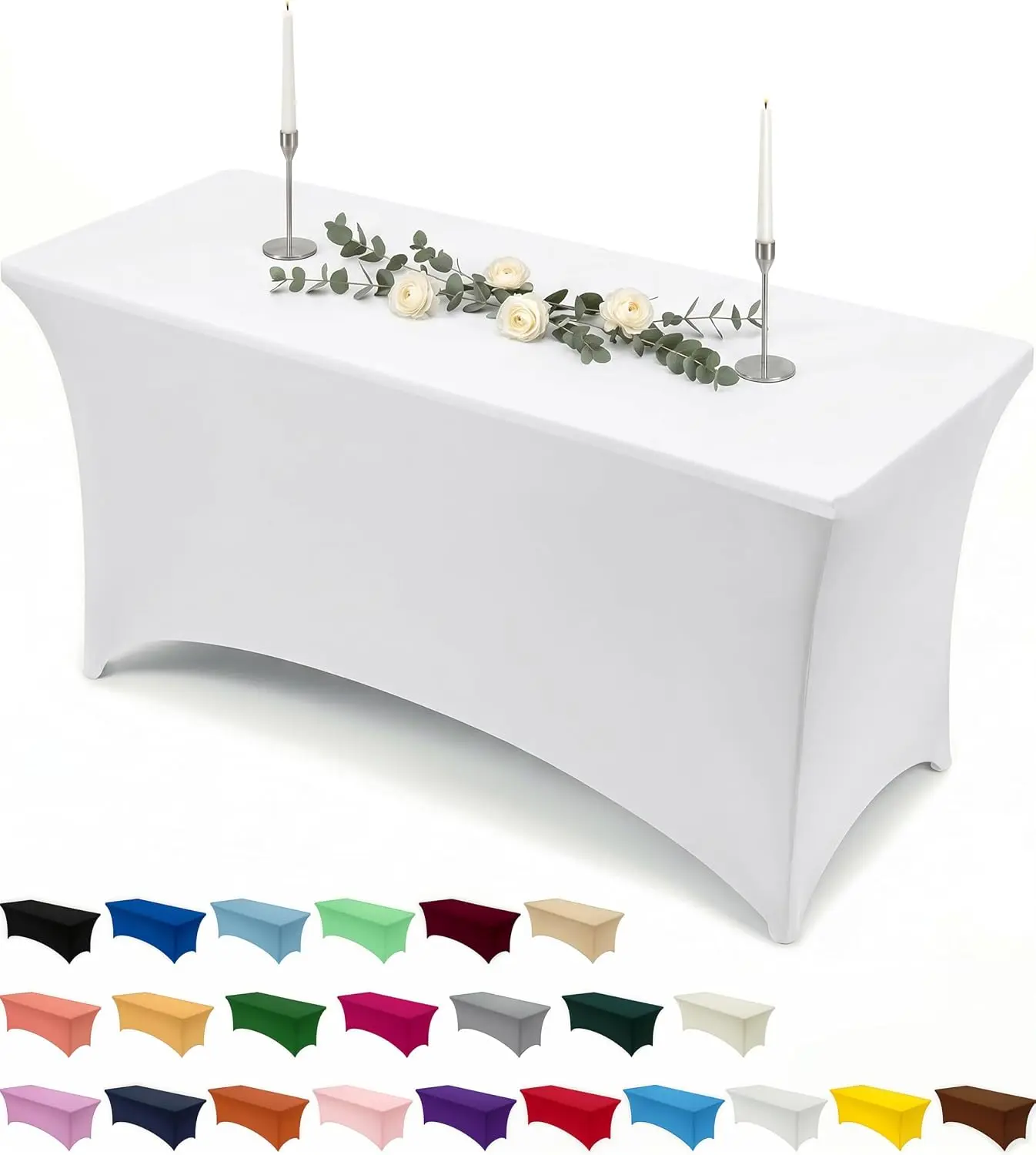 Brand 6FT Stretch Spandex Blend Tablecloth, 1/3/6/9 Pack Waterproofing Elastic Fitted Cover, Wrinkle-Resistant for Office, Patio & Party Use (Desk Organizer Accessory)