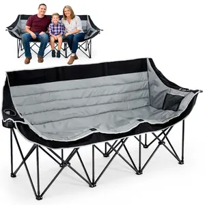 SLSY 3 Person Camping Chair, Oversized Folding Triple Chair with Cup Holders & Side Pocket, 990LBS Heavy Duty Portable Outdoor Chair for Camping Picnic Lawn