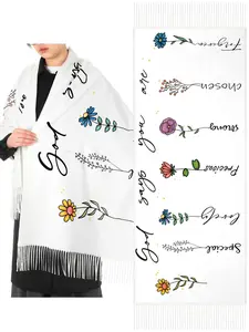 Graduation Prayer Shawl Prayer Scarf with Floral Pattern Tassel Pentecost First Communion Christian Religious Warm Prayer Lap Scarves Romantic Anniversary Gifts for Wife Baptism Confirmation Gift for Teacher Mother Sunday School Fellowship Church Travel