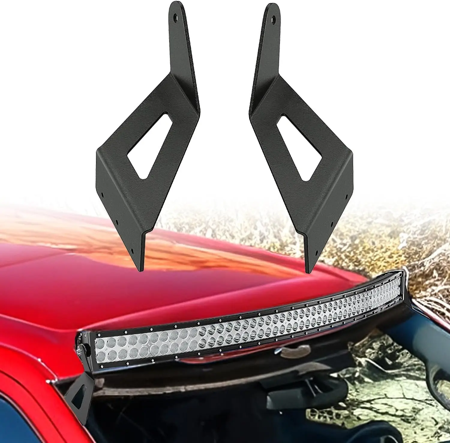 Nilight 54 In Curved LED Light Bar Upper Windshield Roof Cab Brackets - CNC Pressed Iron Alloy Truck Accessories, Smooth Stable Durable, Electrophoresis Process Powder Coated, Snap Rivets for Ford F250 F350 F450 Super Duty 1999-2016, Car Lighting, Curved,