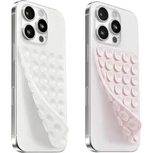 2PCS Silicone Suction Cup Phone Case Mount Double Sided, Smartphone Accessories Hands-Free Strong Grip Holder for Selfies and Videos, Silicon Phone Stand for iPhone and Android White