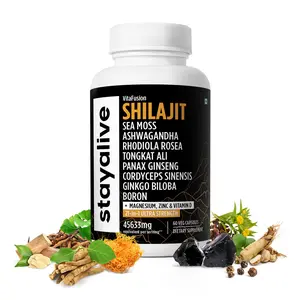 STAY ALIVE Shilajit Capsules for Men & Women, 21-in-1 Ultra Strength Formula with Sea Moss, Ashwagandha & Tongkat Ali, 60 Capsules, Vegan, Non-GMO & Gluten-Free Supplement